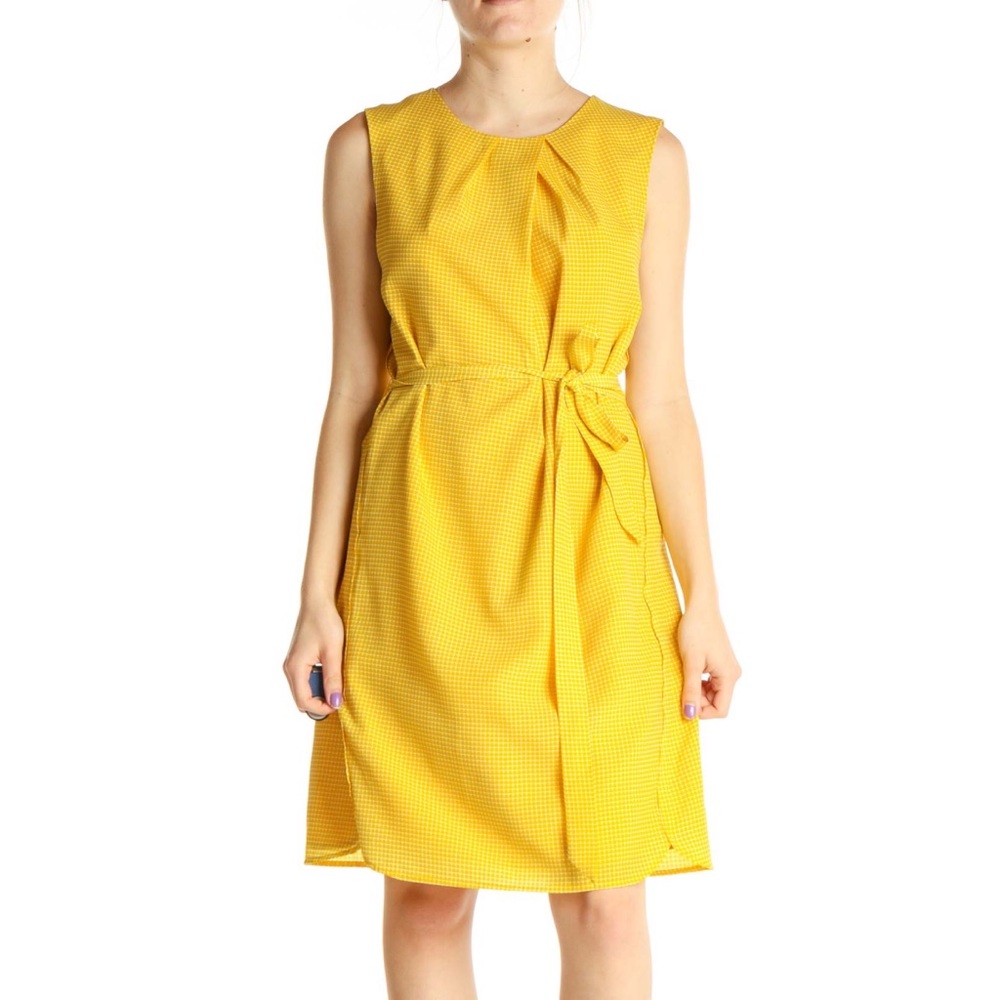Ann Taylor Yellow and White Print Belted Dress Size 10